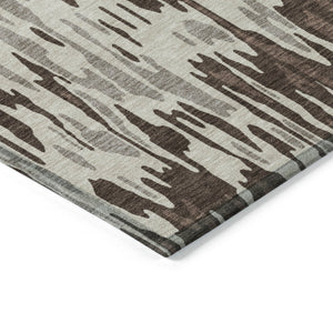 Homeroots 3' Washable Brown Beige And Gray Striped Area Rug For Indoor And Outdoor High Traffic Spaces 9' X 12' Polyester 596654