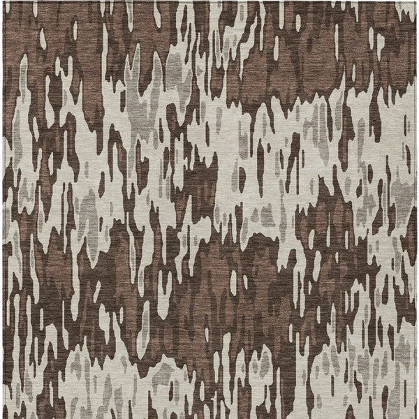 Homeroots 3' Washable Brown Beige And Gray Striped Area Rug For Indoor And Outdoor High Traffic Spaces 10' X 14' Polyester 596655