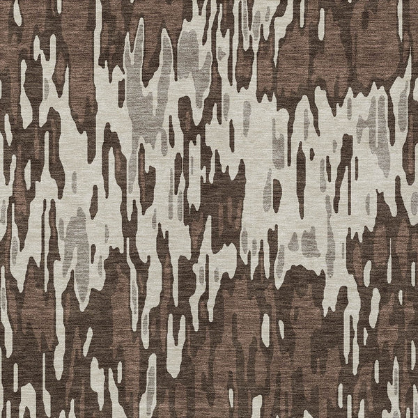 Homeroots 3' Washable Brown Beige And Gray Striped Area Rug For Indoor And Outdoor High Traffic Spaces 10' X 14' Polyester 596655