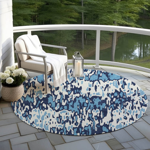 Homeroots 3' Washable Brown Beige And Gray Striped Area Rug For Indoor And Outdoor High Traffic Spaces 8' Round Polyester 596658