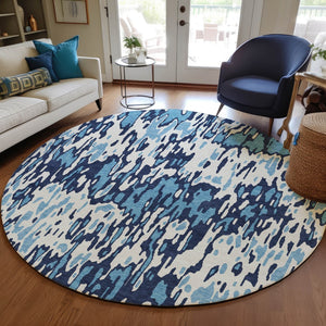 Homeroots 3' Washable Brown Beige And Gray Striped Area Rug For Indoor And Outdoor High Traffic Spaces 8' Round Polyester 596658