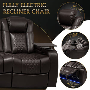 English Elm 155.5"power Five Seat Home Theater Sectional Nappa Leather Rgb Led Smart Recliner W3819S00107