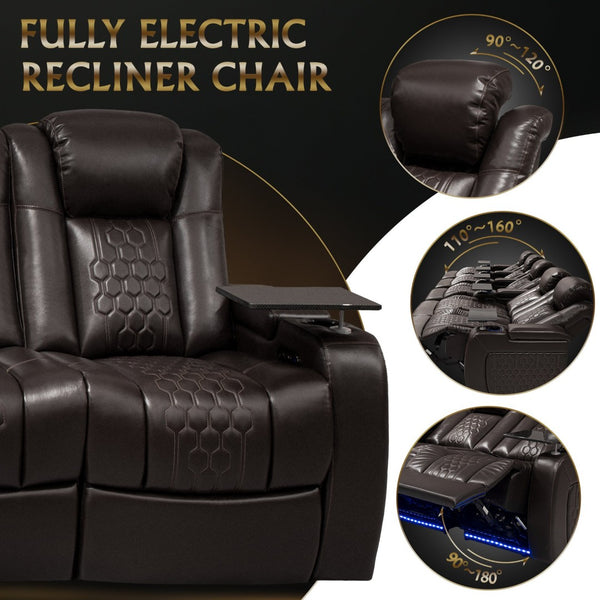 English Elm 155.5"power Five Seat Home Theater Sectional Nappa Leather Rgb Led Smart Recliner W3819S00107
