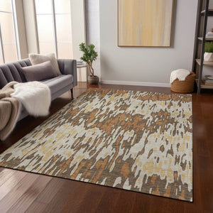 Homeroots 3' Washable Brown Beige And Gray Striped Area Rug For Indoor And Outdoor High Traffic Spaces 3' X 5' Polyester 596662