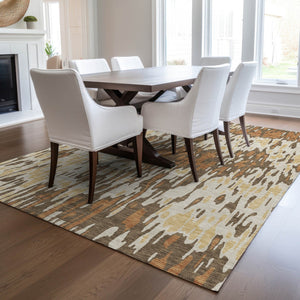 Homeroots 3' Washable Brown Beige And Gray Striped Area Rug For Indoor And Outdoor High Traffic Spaces 3' X 5' Polyester 596662