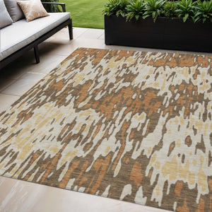 Homeroots 3' Washable Brown Beige And Gray Striped Area Rug For Indoor And Outdoor High Traffic Spaces 5' X 8' Polyester 596663