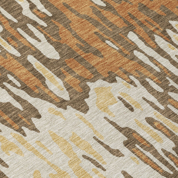 Homeroots 3' Washable Brown Beige And Gray Striped Area Rug For Indoor And Outdoor High Traffic Spaces 5' X 8' Polyester 596663