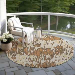 Homeroots 3' Washable Brown Beige And Gray Striped Area Rug For Indoor And Outdoor High Traffic Spaces 8' Round Polyester 596664