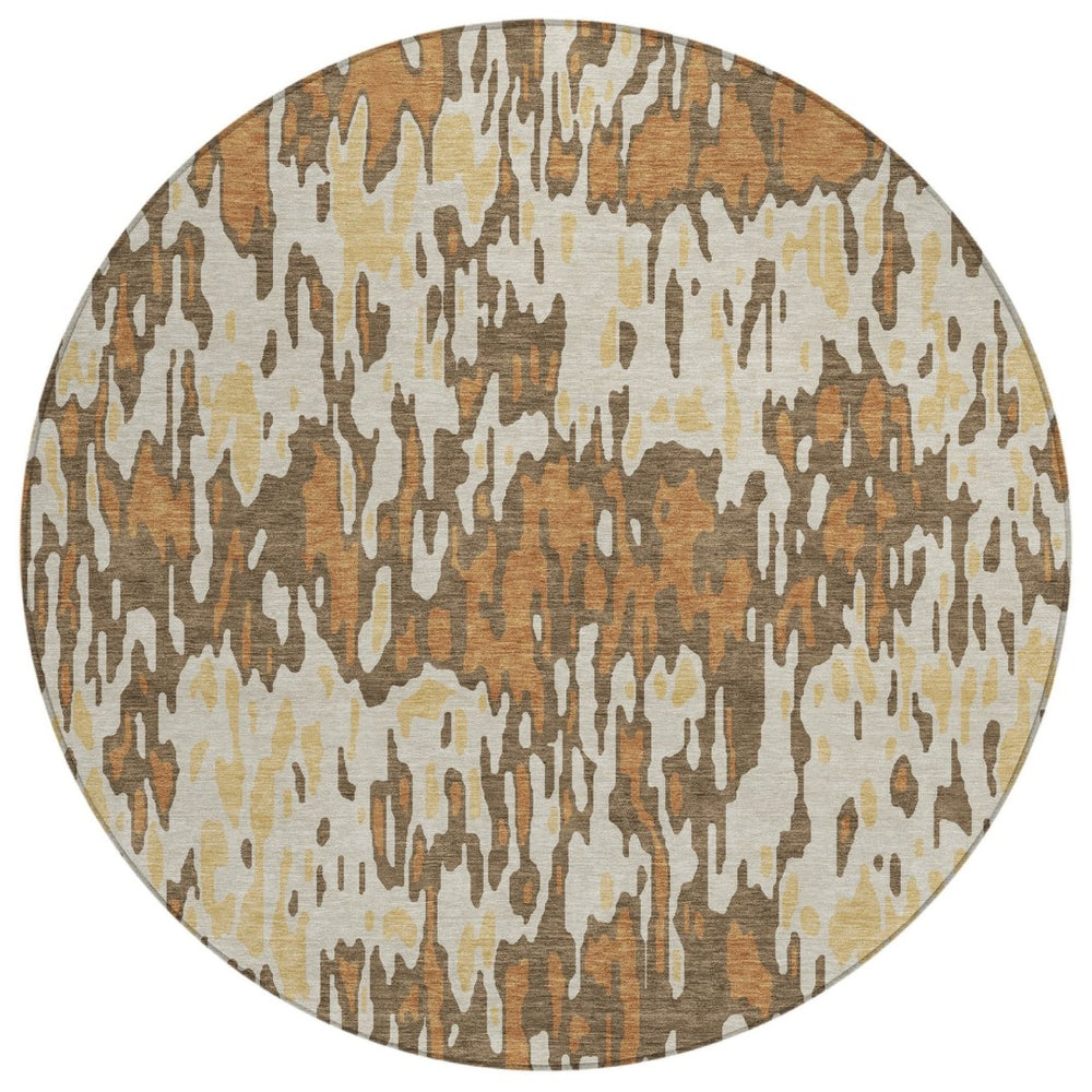 HomeRoots 5' Copper Gold and Ivory Striped Area Rug - Durable, Washable Design for Indoor and Outdoor Use 8' Round 596664