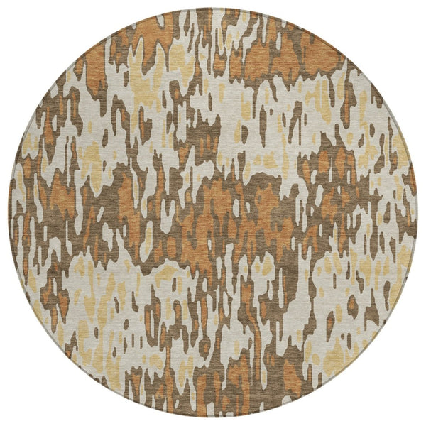 HomeRoots 5' Copper Gold and Ivory Striped Area Rug - Durable, Washable Design for Indoor and Outdoor Use 8' Round 596664