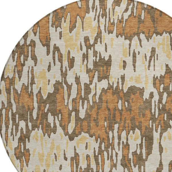 Homeroots 3' Washable Brown Beige And Gray Striped Area Rug For Indoor And Outdoor High Traffic Spaces 8' Round Polyester 596664