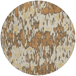 Homeroots 3' Washable Brown Beige And Gray Striped Area Rug For Indoor And Outdoor High Traffic Spaces 8' Round Polyester 596664