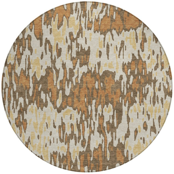 Homeroots 3' Washable Brown Beige And Gray Striped Area Rug For Indoor And Outdoor High Traffic Spaces 8' Round Polyester 596664