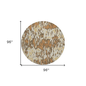 Homeroots 3' Washable Brown Beige And Gray Striped Area Rug For Indoor And Outdoor High Traffic Spaces 8' Round Polyester 596664