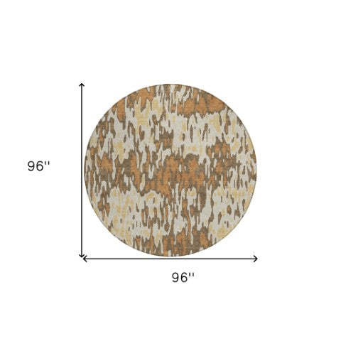 Homeroots 3' Washable Brown Beige And Gray Striped Area Rug For Indoor And Outdoor High Traffic Spaces 8' Round Polyester 596664