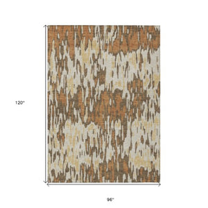 Homeroots 3' Washable Brown Beige And Gray Striped Area Rug For Indoor And Outdoor High Traffic Spaces 8' X 10' Polyester 596665