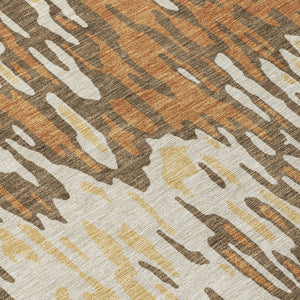 Homeroots 3' Washable Brown Beige And Gray Striped Area Rug For Indoor And Outdoor High Traffic Spaces 9' X 12' Polyester 596666