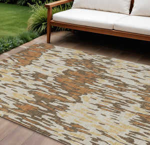 Homeroots 3' Washable Brown Beige And Gray Striped Area Rug For Indoor And Outdoor High Traffic Spaces 10' X 14' Polyester 596667