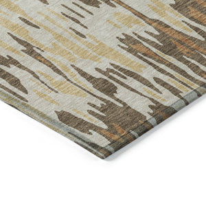 Homeroots 3' Washable Brown Beige And Gray Striped Area Rug For Indoor And Outdoor High Traffic Spaces 10' X 14' Polyester 596667