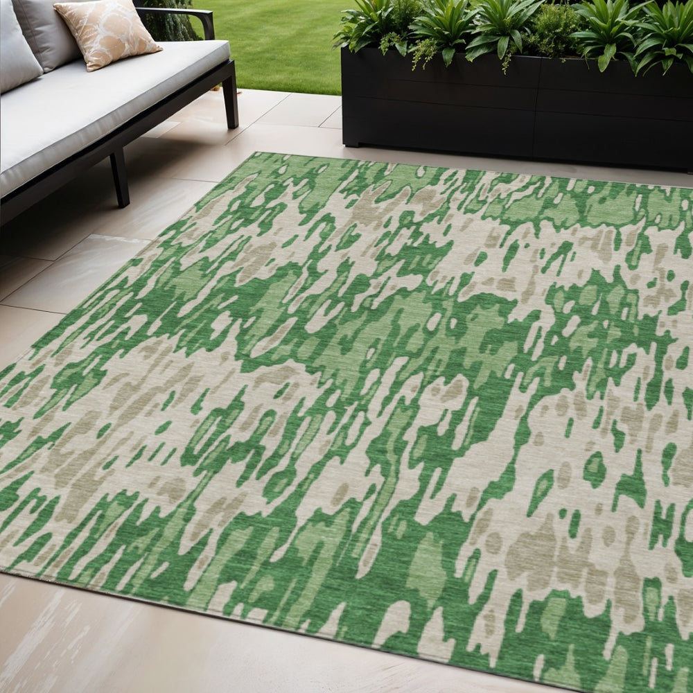 HomeRoots 5' Timeless Green and Gray Striped Area Rug for Indoor and Outdoor Spaces – Washable & Durable Design 5' X 8' 596669