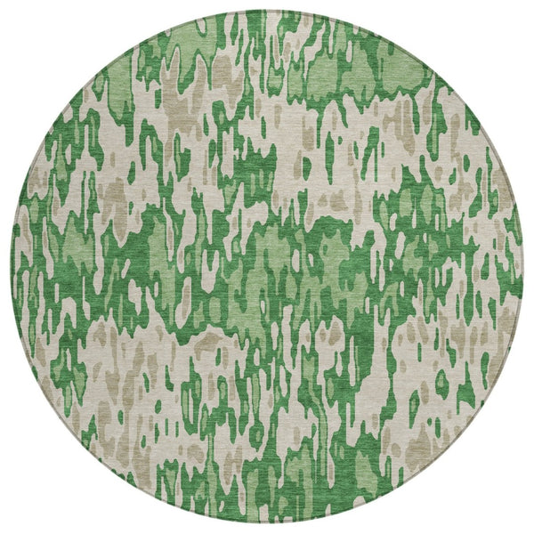 HomeRoots 5' Timeless Green and Gray Striped Area Rug for Indoor and Outdoor Spaces – Washable & Durable Design 8' Round 596670