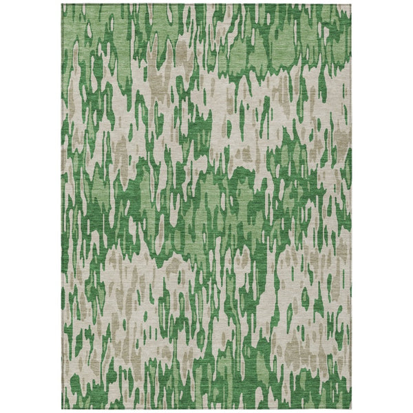 HomeRoots 5' Timeless Green and Gray Striped Area Rug for Indoor and Outdoor Spaces – Washable & Durable Design 8' X 10' 596671