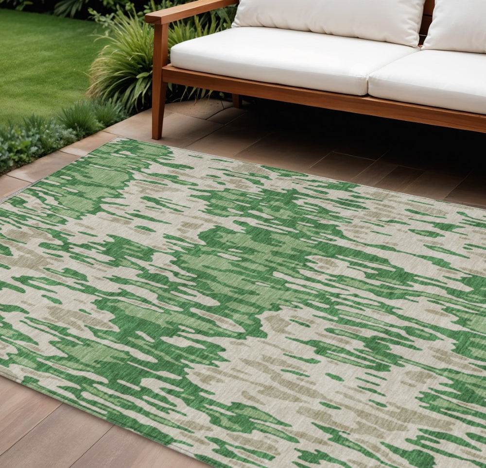 HomeRoots 9' Stylish Green and Gray Striped Washable Area Rug for Indoor and Outdoor High-Traffic Spaces 596672