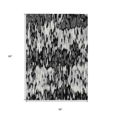 Homeroots 3' Washable Brown Beige And Gray Striped Area Rug For Indoor And Outdoor High Traffic Spaces 5' X 8' Polyester 596675