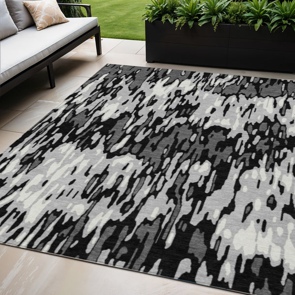 Homeroots 3' Washable Brown Beige And Gray Striped Area Rug For Indoor And Outdoor High Traffic Spaces 5' X 8' Polyester 596675