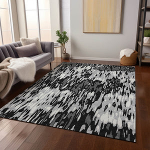 Homeroots 3' Washable Brown Beige And Gray Striped Area Rug For Indoor And Outdoor High Traffic Spaces 5' X 8' Polyester 596675