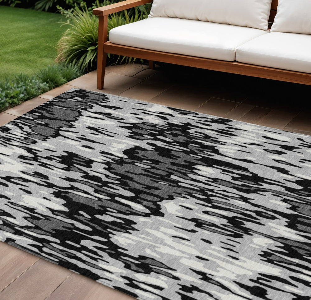 Homeroots 3' Washable Brown Beige And Gray Striped Area Rug For Indoor And Outdoor High Traffic Spaces 9' X 12' Polyester 596678
