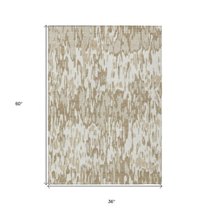 Homeroots 3' Washable Brown Beige And Gray Striped Area Rug For Indoor And Outdoor High Traffic Spaces 3' X 5' Polyester 596680