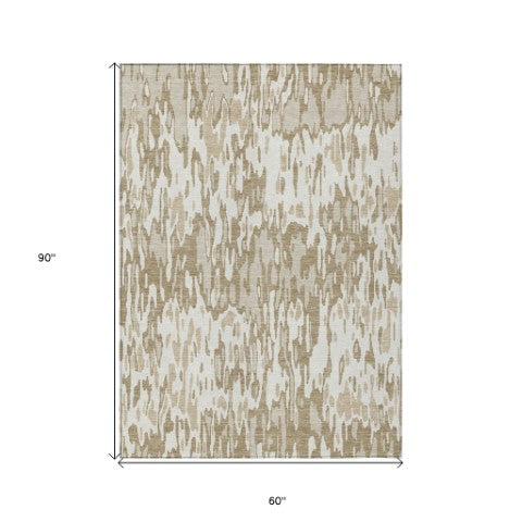 Homeroots 3' Washable Brown Beige And Gray Striped Area Rug For Indoor And Outdoor High Traffic Spaces 5' X 8' Polyester 596681