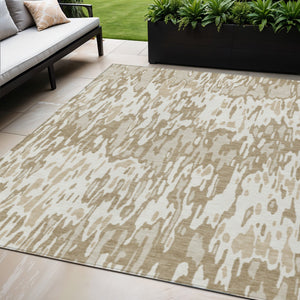 Homeroots 3' Washable Brown Beige And Gray Striped Area Rug For Indoor And Outdoor High Traffic Spaces 5' X 8' Polyester 596681