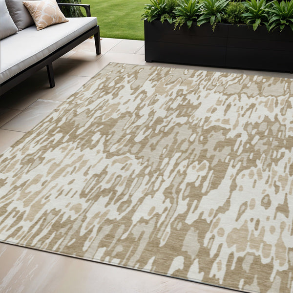 Homeroots 3' Washable Brown Beige And Gray Striped Area Rug For Indoor And Outdoor High Traffic Spaces 5' X 8' Polyester 596681