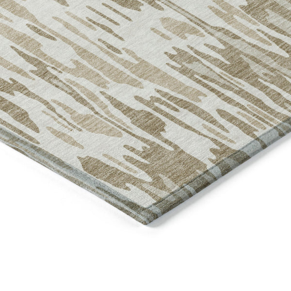 Homeroots 3' Washable Brown Beige And Gray Striped Area Rug For Indoor And Outdoor High Traffic Spaces 5' X 8' Polyester 596681