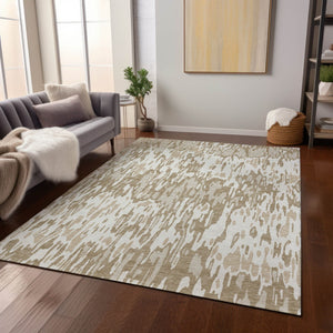 Homeroots 3' Washable Brown Beige And Gray Striped Area Rug For Indoor And Outdoor High Traffic Spaces 5' X 8' Polyester 596681