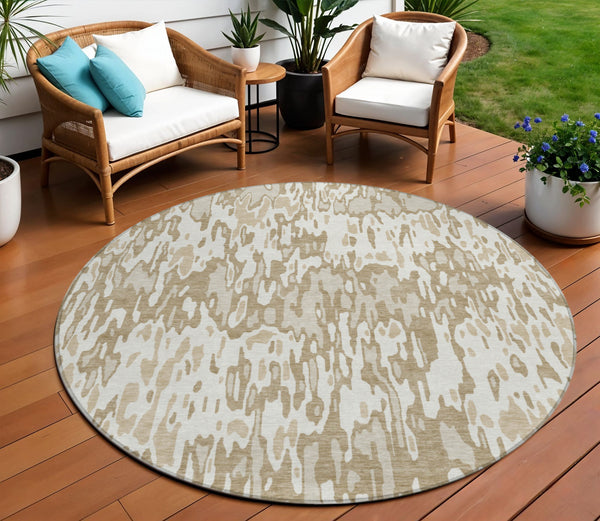 Homeroots 3' Washable Brown Beige And Gray Striped Area Rug For Indoor And Outdoor High Traffic Spaces 8' Round Polyester 596682