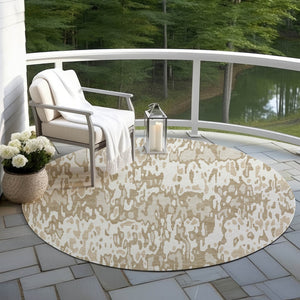 Homeroots 3' Washable Brown Beige And Gray Striped Area Rug For Indoor And Outdoor High Traffic Spaces 8' Round Polyester 596682