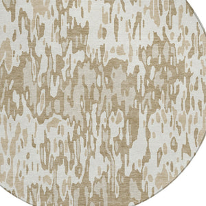 Homeroots 3' Washable Brown Beige And Gray Striped Area Rug For Indoor And Outdoor High Traffic Spaces 8' Round Polyester 596682