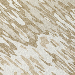 Homeroots 3' Washable Brown Beige And Gray Striped Area Rug For Indoor And Outdoor High Traffic Spaces 8' Round Polyester 596682