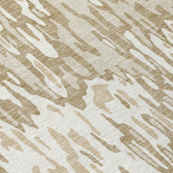 Homeroots 3' Washable Brown Beige And Gray Striped Area Rug For Indoor And Outdoor High Traffic Spaces 8' Round Polyester 596682