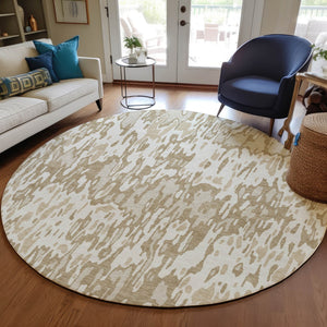 Homeroots 3' Washable Brown Beige And Gray Striped Area Rug For Indoor And Outdoor High Traffic Spaces 8' Round Polyester 596682