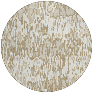 Homeroots 3' Washable Brown Beige And Gray Striped Area Rug For Indoor And Outdoor High Traffic Spaces 8' Round Polyester 596682
