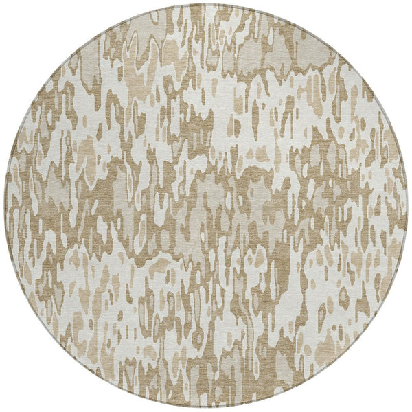 Homeroots 3' Washable Brown Beige And Gray Striped Area Rug For Indoor And Outdoor High Traffic Spaces 8' Round Polyester 596682
