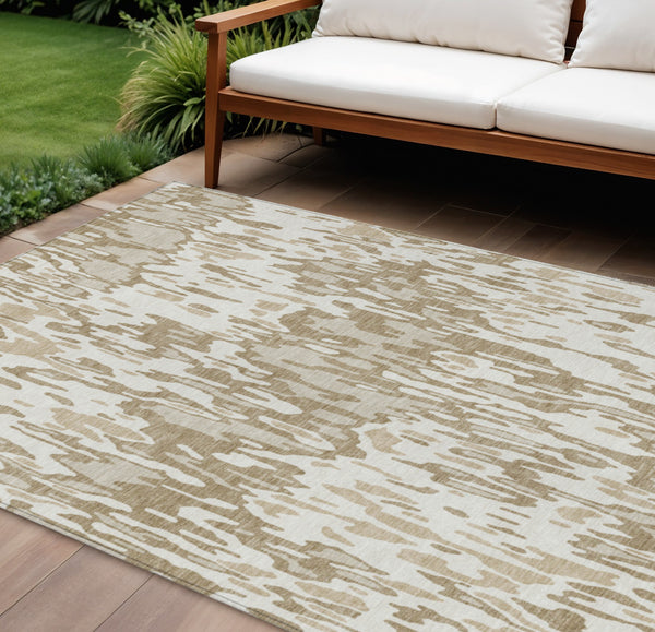Homeroots 3' Washable Brown Beige And Gray Striped Area Rug For Indoor And Outdoor High Traffic Spaces 8' X 10' Polyester 596683