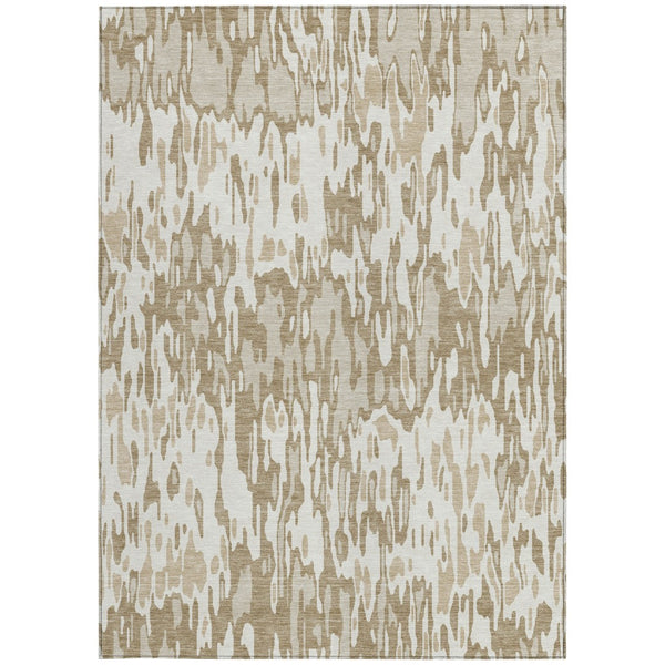 Homeroots 3' Washable Brown Beige And Gray Striped Area Rug For Indoor And Outdoor High Traffic Spaces 9' X 12' Polyester 596684