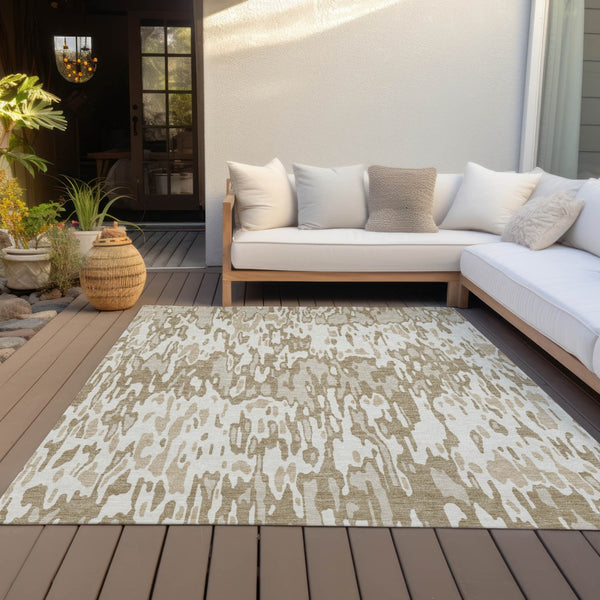 Homeroots 3' Washable Brown Beige And Gray Striped Area Rug For Indoor And Outdoor High Traffic Spaces 9' X 12' Polyester 596684
