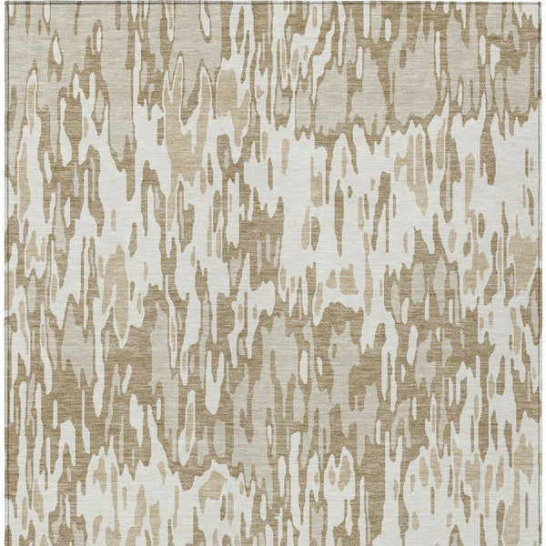 Homeroots 3' Washable Brown Beige And Gray Striped Area Rug For Indoor And Outdoor High Traffic Spaces 9' X 12' Polyester 596684