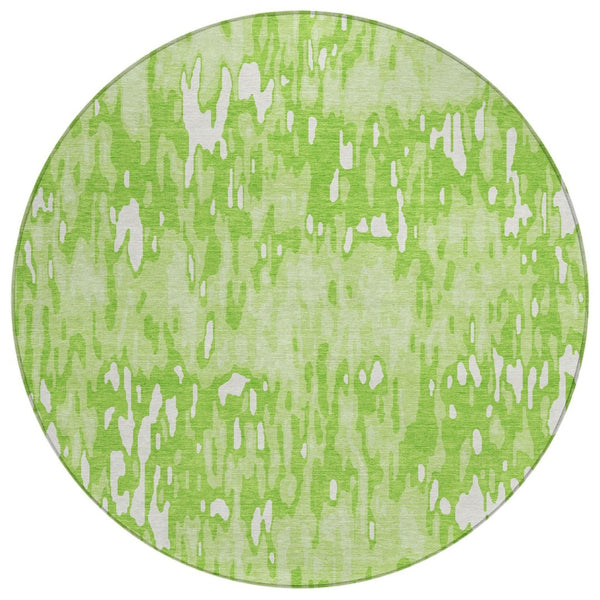 HomeRoots 5' Vibrant Lime Green and Ivory Striped Washable Area Rug for Indoor and Outdoor Spaces, Durable & Stylish 8' Round 596688